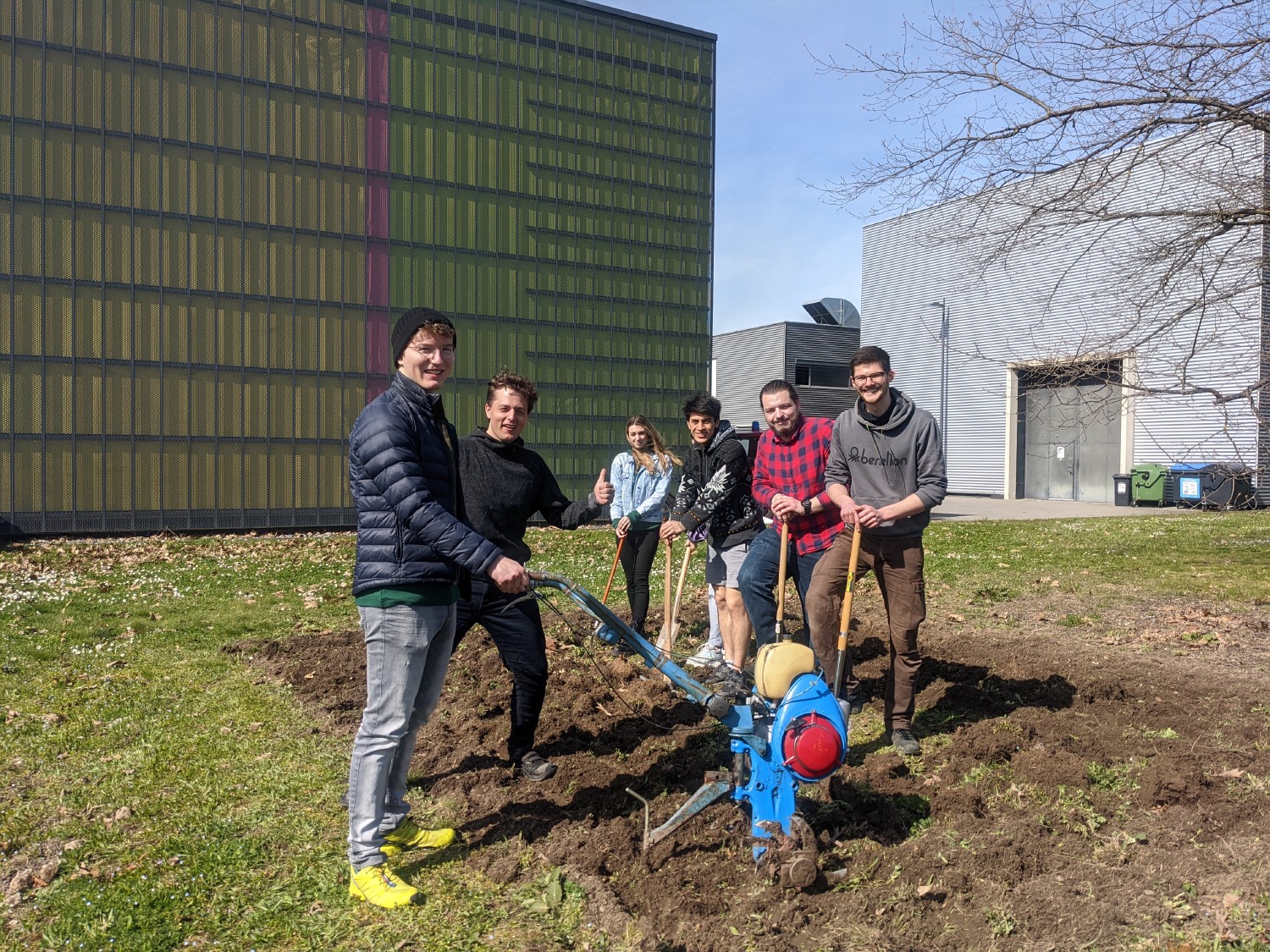 A group picture at the dug up field
